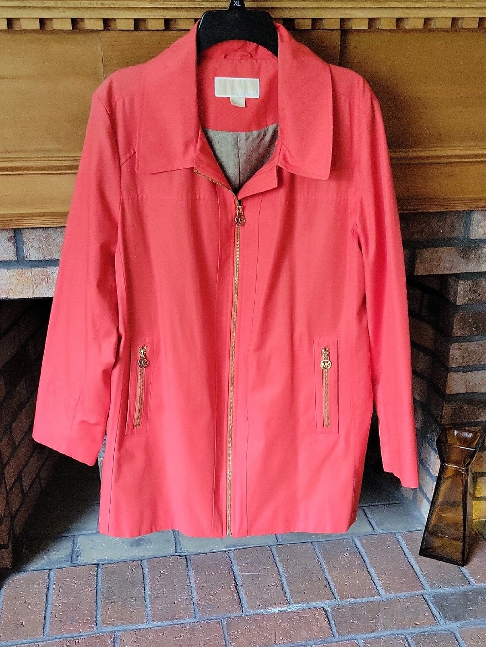 MICHAEL Michael Kors Coral Zip-Front Trench Coat with Gold Hardware